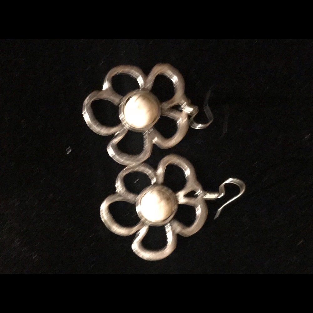 Silver and white stone flower earrings